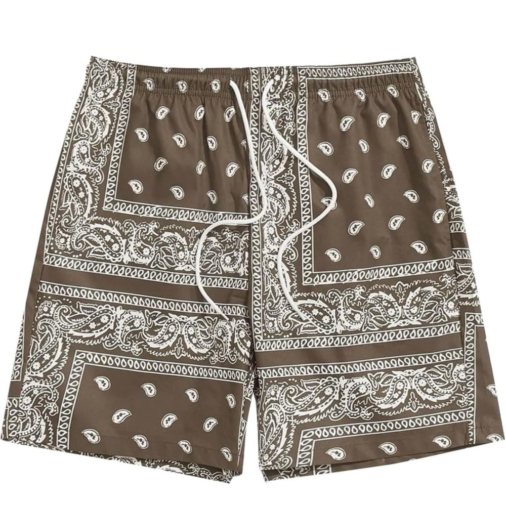 Men's Boho Tribal Paisley Short Large Drawstring Waist Back pocket NWOT
